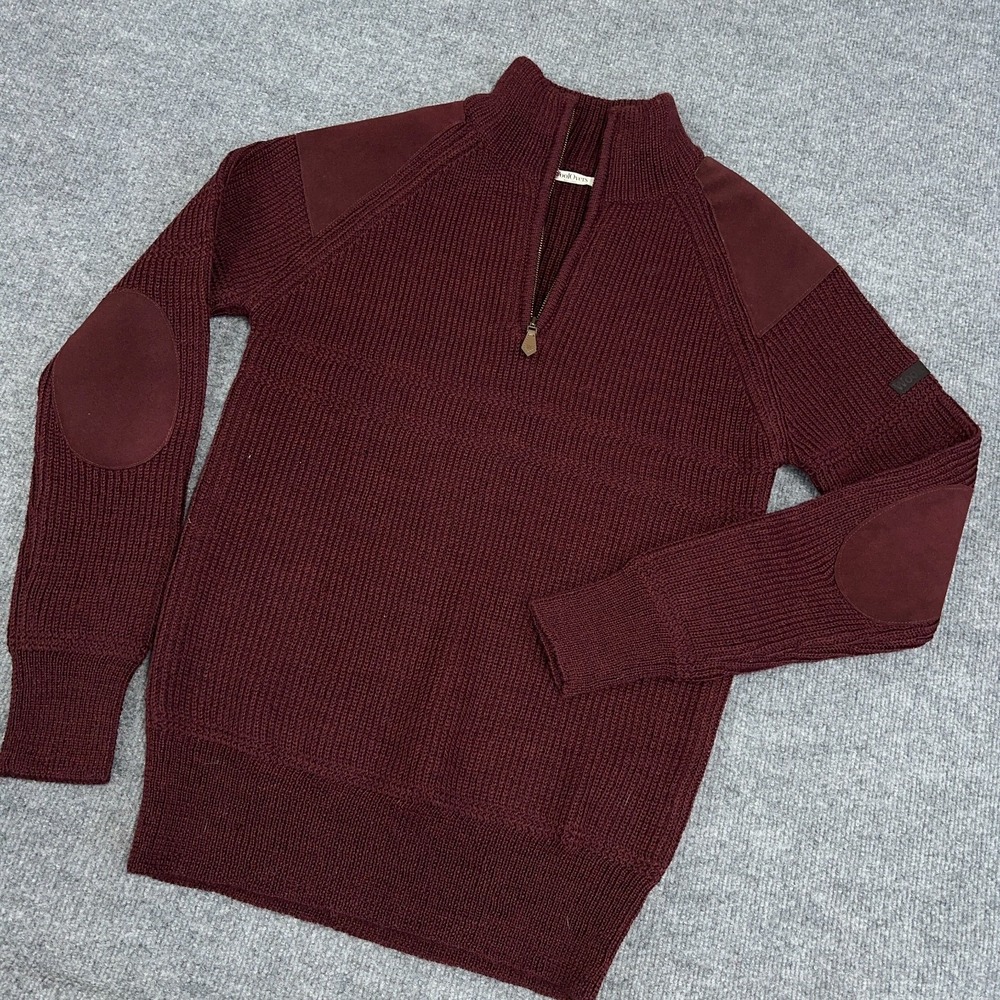 WoolOvers Sweater Men Small Red Burgundy 1/4 Zip Commando Wool *READ*
